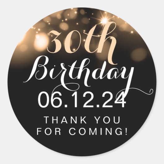 Thank You 30th Birthday Gold Sparkling Lights ラウンドシール (正面)