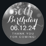 Thank You 30th Birthday Silver きらめく Lights ラウンドシール<br><div class="desc">30歳エレガントの誕生日パーティーシルバーライトきらめくテンプレート。ライトとキラキラを搭載。</div>