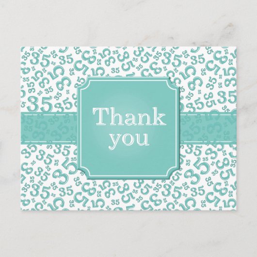 Thank You 35 Number Pattern Teal/White ポストカード (正面)