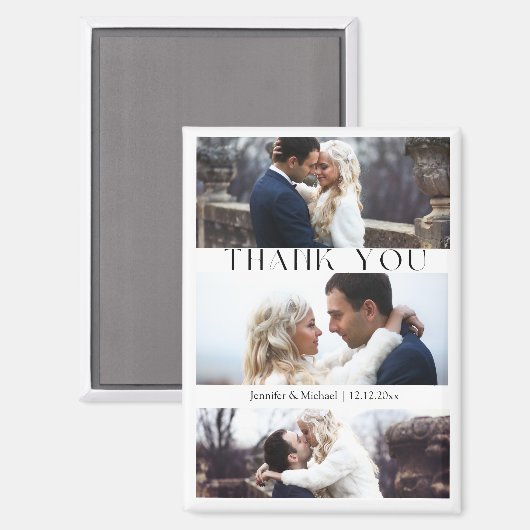thank you 3 photos collage modern wedding magnet マグネット (正面/裏面)