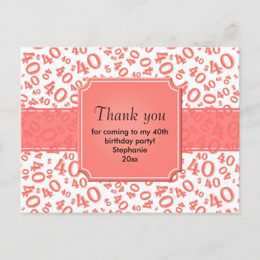 Thank You 40 Number Pattern Coral/White ポストカード (正面)