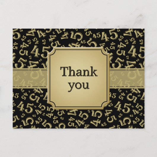 Thank You 45 Number Pattern Black/Gold Postcard ポストカード (正面)