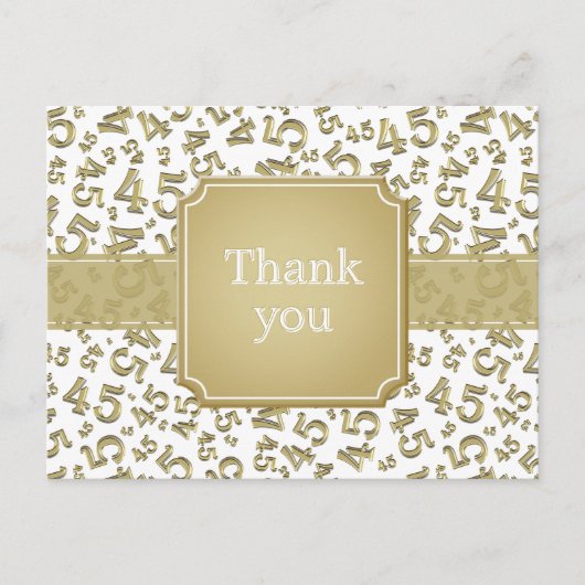 Thank You 45 Number Pattern Gold/White Postcard ポストカード (正面)
