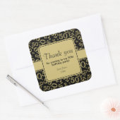 Thank You 50th誕生日番号パターン金ゴールド/黒 スクエアシール (封筒)