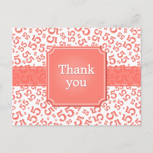 Thank You 55 Number Pattern Coral/White ポストカード (正面)