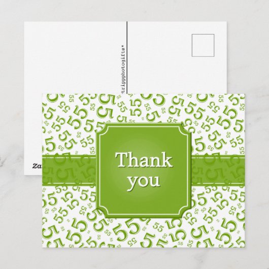 Thank You 55 Number Pattern Green/White ポストカード (正面/裏面)