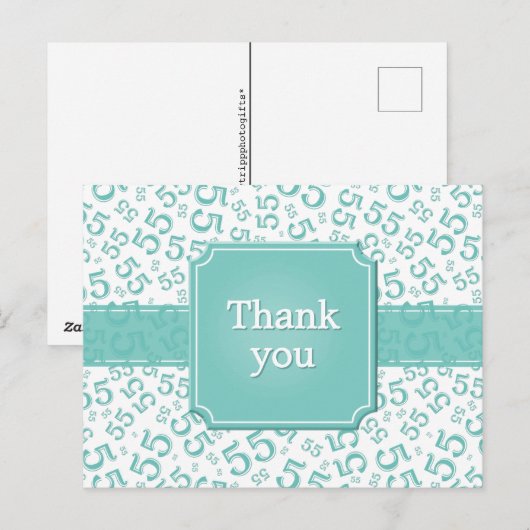 Thank You 55 Number Pattern Teal/White ポストカード (正面/裏面)