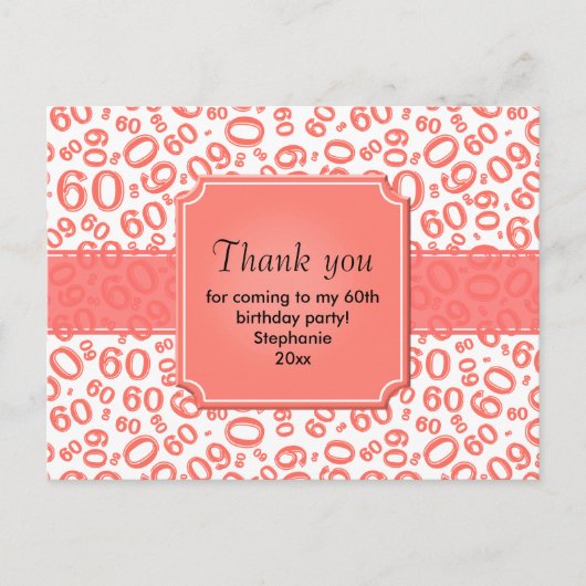Thank You 60 Random Number Pattern Coral/White ポストカード (正面)