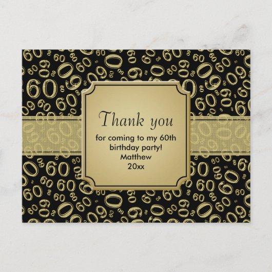 Thank You 60th誕生日番号パターン金ゴールド/黒 ポストカード (正面)