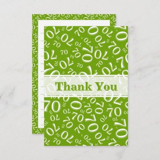 Thank You 70 Birthday Number Pattern Green/White サンキューカード (正面/裏面)
