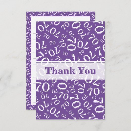 Thank You 70 Birthday Number Pattern Purple/White サンキューカード (正面/裏面)
