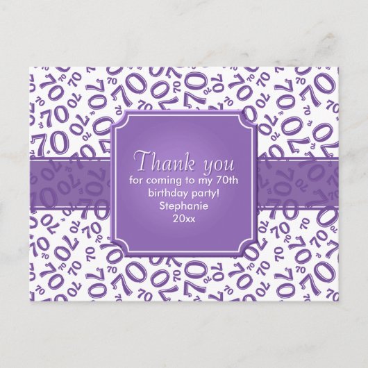 Thank You 70 Birthday Number Pattern Purple/White ポストカード (正面)