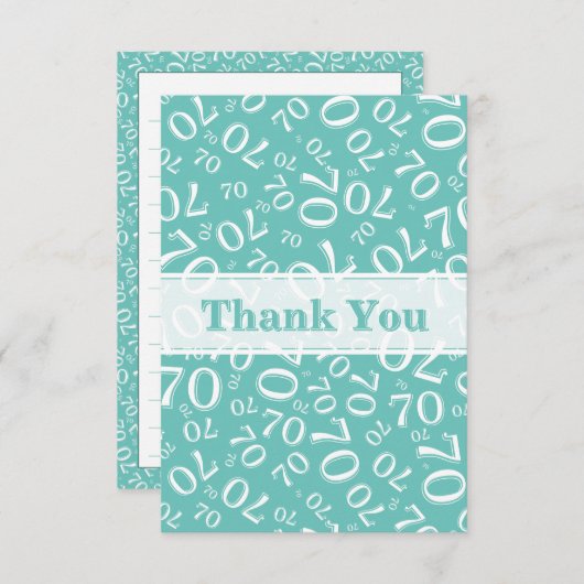 Thank You 70 Birthday Number Pattern Teal/White サンキューカード (正面/裏面)