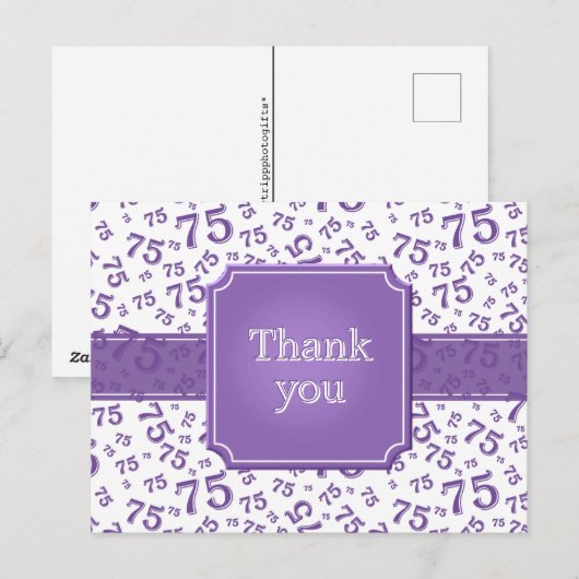 Thank You 75 Number Pattern Purple/White ポストカード (正面/裏面)