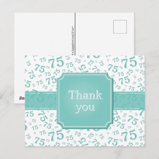 Thank You 75 Number Pattern Teal/White ポストカード (正面/裏面)