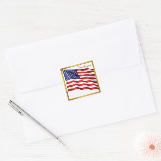 Thank You American Flag Square Envelope Seal スクエアシール (封筒)