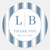 "THANK YOU" Appreciative Blue Striped Serif ラウンドシール (正面)