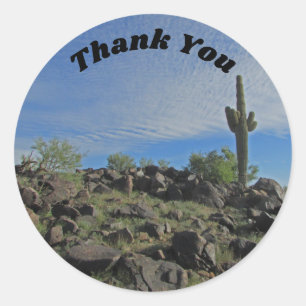 Thank You Arizona Tall Saguaro Desert Cactus写真 ラウンドシール
