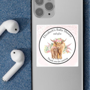 Thank you Baby shower Baby Highland Cow Calf  スクエアシール