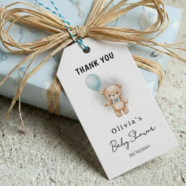 Thank you Baby Shower for Boy Blue Balloon Bear ギフトタグ