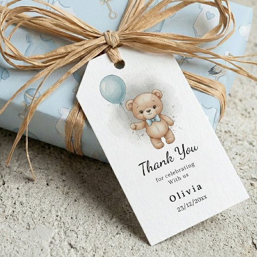 Thank you Baby Shower for Boy Blue Balloon Bear   ギフトタグ