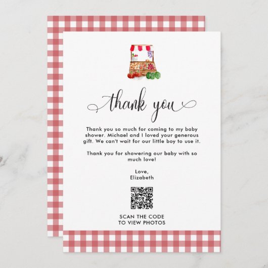 Thank you Baby Shower Locally Grown Farm QR Code サンキューカード (正面/裏面)