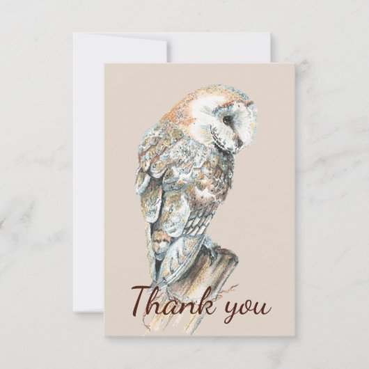 Thank You Barn Owl Birds & Animal Art サンキューカード (正面)