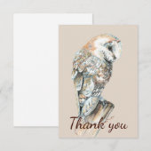Thank You Barn Owl Birds & Animal Art サンキューカード (正面/裏面)