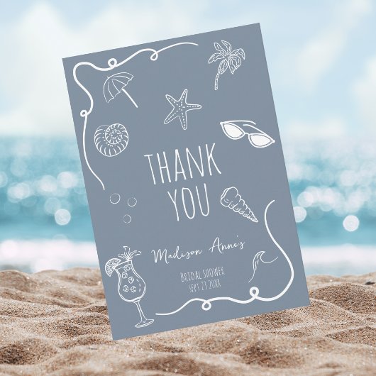 Thank You Beach Doodle Bridal Shower Card サンキューカード