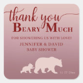 Thank You Beary Much Baby Shower Sticker Girl スクエアシール (正面)