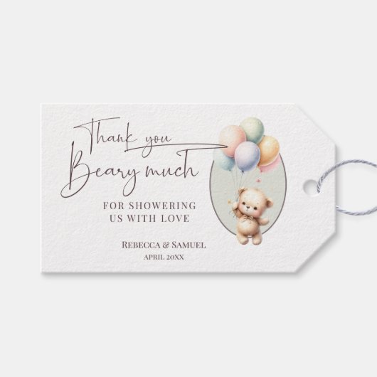 Thank You Beary Much, Bearly Wait Baby Shower ギフトタグ (正面(横))