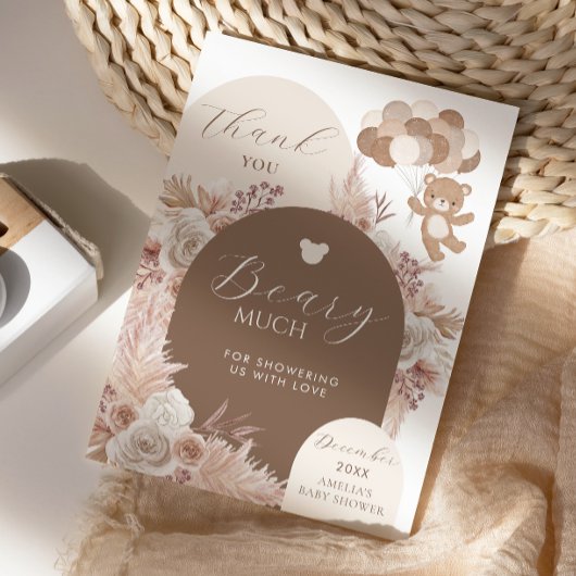 Thank You Beary Much Neutral Teddy Bear Boho サンキューカード