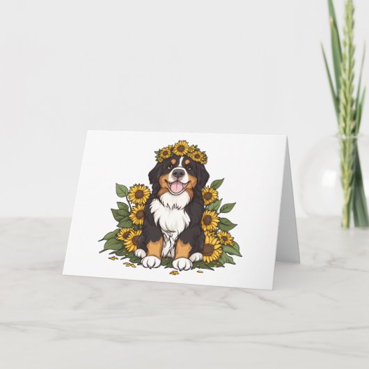 Thank You Bernese Mountain Dog Sunflower Crown サンキューカード (正面)