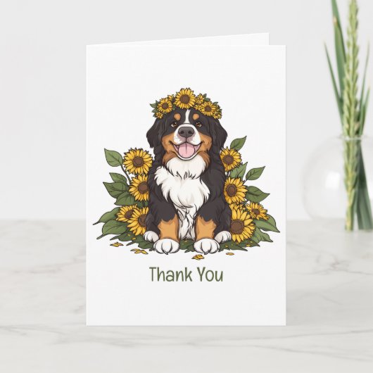 Thank You Bernese Mountain Dog Sunflower Crown サンキューカード (正面)