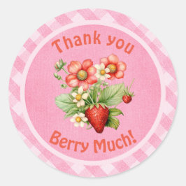 Thank You Berry Much Strawberry Pink Gingham  ラウンドシール