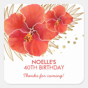 Thank You Bibday, Tropical Red Hibiscus & 金ゴールドリーフ スクエアシール