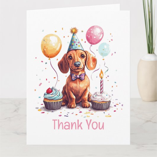 Thank You Birthday Dachshund Dog  サンキューカード (正面)