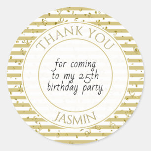 Thank You Birthday Party金ゴールド/ホワイトストライプ ラウンドシール