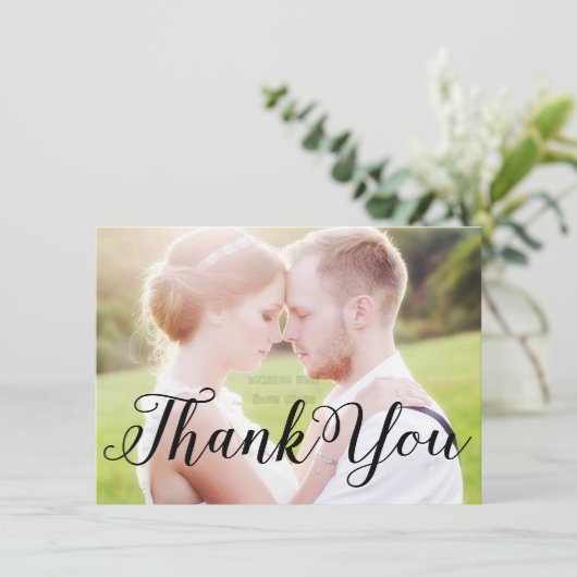 THANK YOU Blackタイポグラフィフォトカード前面と背面 サンキューカード (スタンド正面)