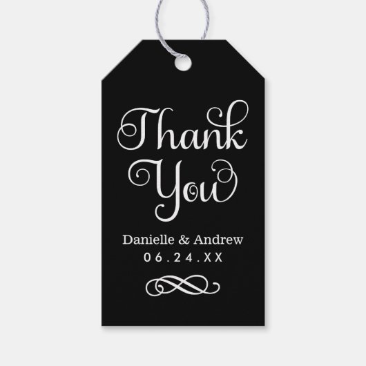Thank You Black モダン and White Script結婚's ギフトタグ (正面)