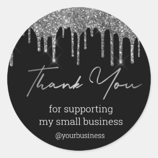 thank you black and silver glitters small business ラウンドシール