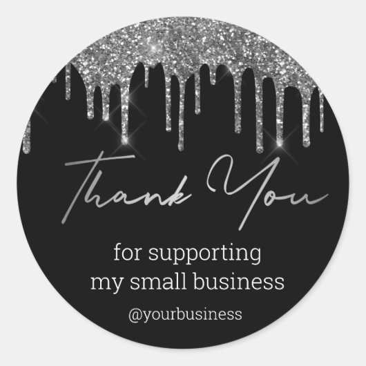 thank you black and silver glitters small business ラウンドシール (正面)