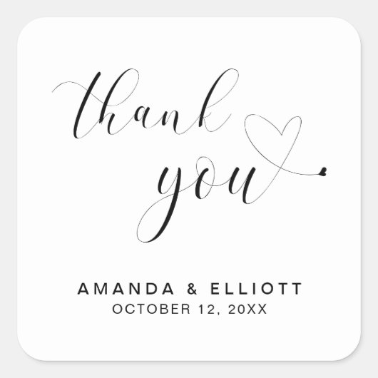Thank You Black and White 結婚タイポグラフィ スクエアシール (正面)