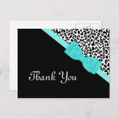 Thank You Black and White Leopard Aqua Ribbon ポストカード (正面/裏面)