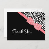 Thank You Black and White Leopard Pink Ribbon ポストカード (正面/裏面)
