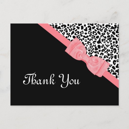 Thank You Black and White Leopard Pink Ribbon ポストカード (正面)