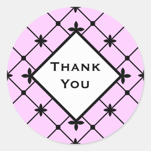 Thank You Black Cross Pattern on Pink ラウンドシール (正面)