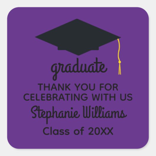 Thank You Black Graduation Cap #1スタンプ スクエアシール (正面)