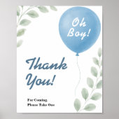 Thank You Blue Balloon Eucalyptus Baby Shower SIGN ポスター (正面)