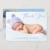 Thank You Blue Photo Collage男の赤ちゃん 案内状 (正面/裏面)